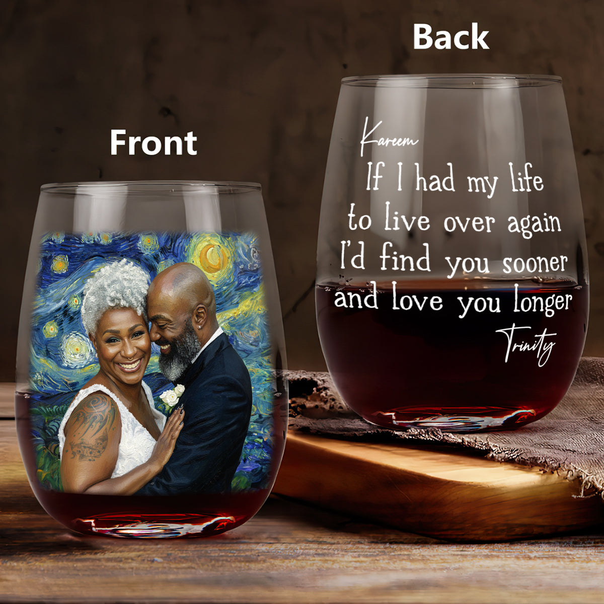 I'd Love You Longer Custom Photo - Personalized Wine Glass - Anniversary Gift, Valentine's Day Gift For Couple