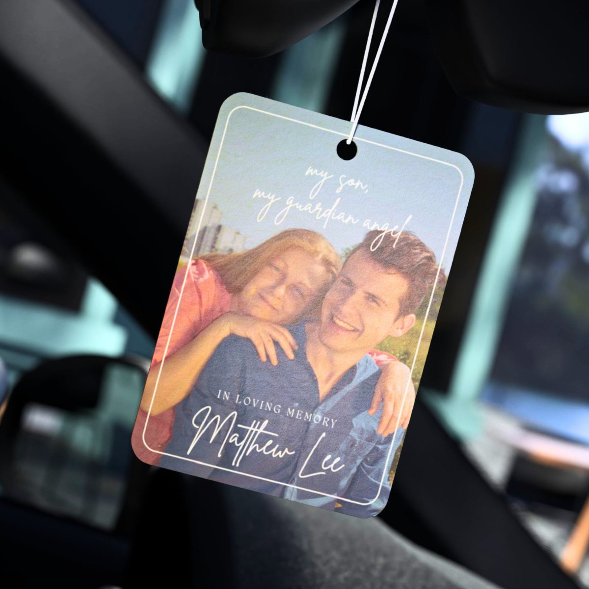 Custom Photo Guardian Angel Memorial, Personalized Air Freshner, Car Rearview Mirror For My Husband, Keepsake Gift,In Loving Memory Sympathy