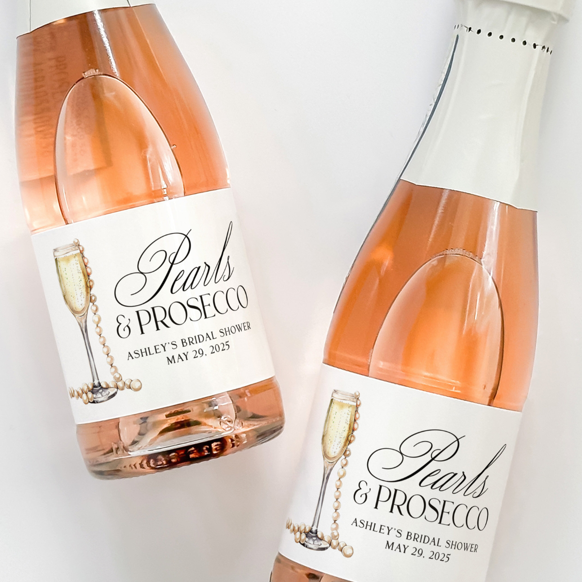 Pearls and Prosecco Bachelorette Champagne Labels, Pearl Bridal Shower Champagne Bottle Stickers, Elegant Bachelorette Bridal Shower Favor