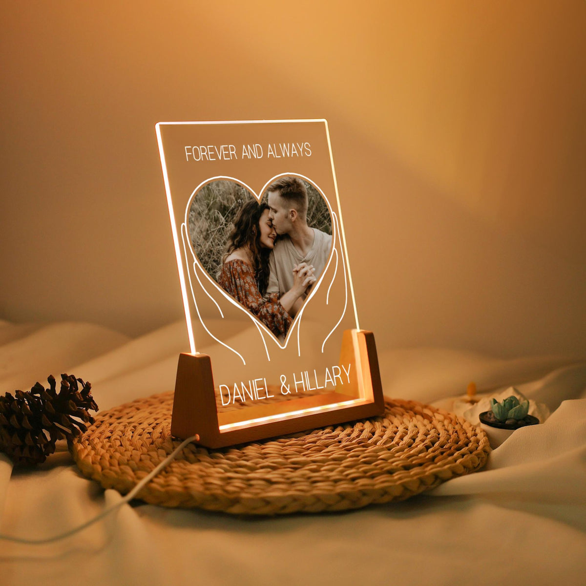 Custom Couple Photo Night Light, Personalized Photo Collage LED Light, Photo with Name Plaque, Desk Lamp, Valentines Gifts For Couple