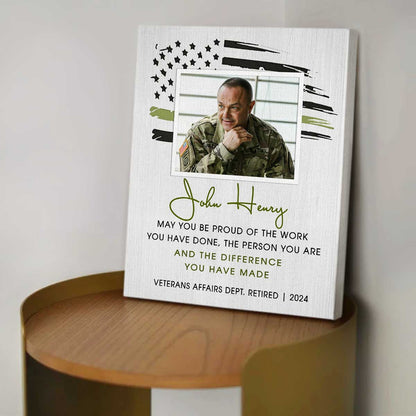 Military Retirement Custom Picture Canvas, Army Thank You Gift For Retirement, 4th Of July Gift For Retired Military Men