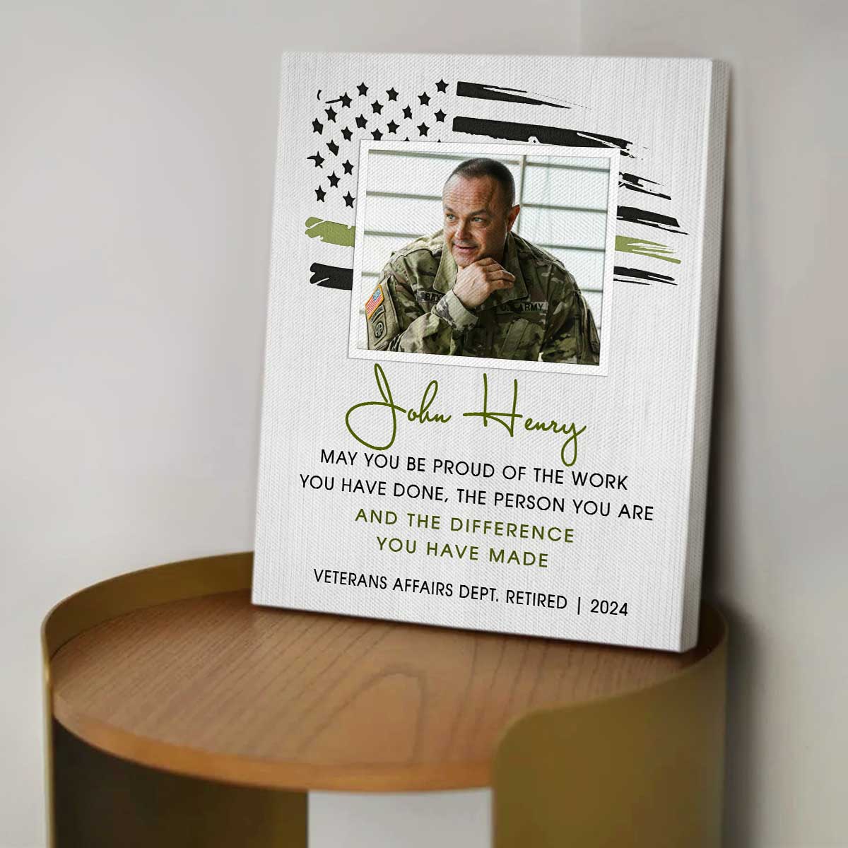 Military Retirement Custom Picture Canvas, Army Thank You Gift For Retirement, 4th Of July Gift For Retired Military Men