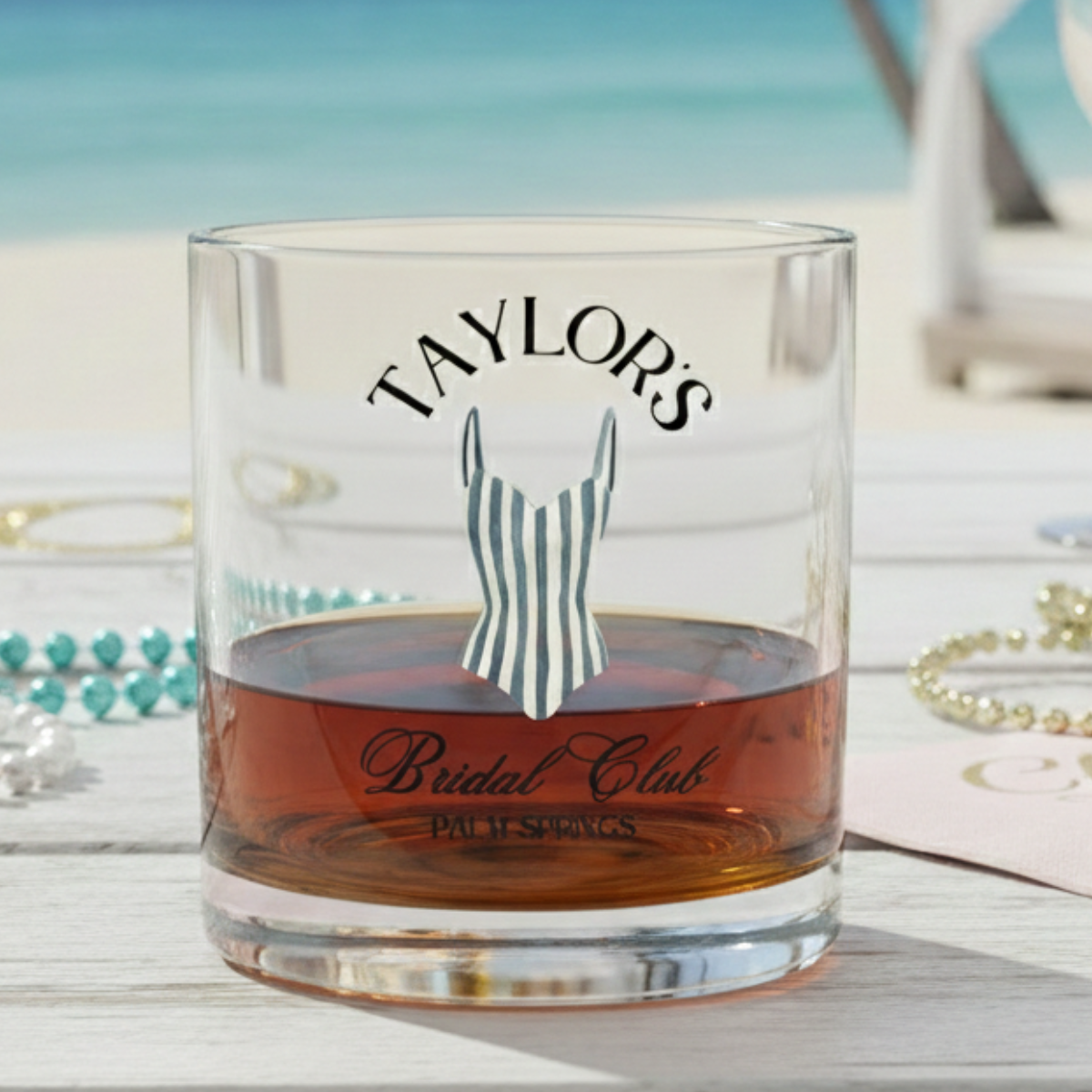 Personalized Coastal Bachelorette Whiskey Glass, Custom Whiskey Glass, Beach Bachelorette Party, Lake Life, Palm Springs, Custom Party Favors