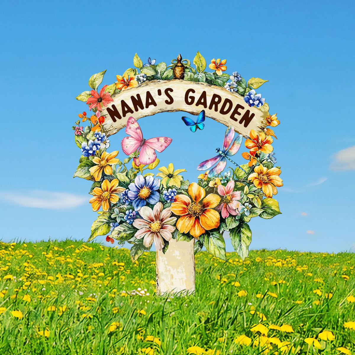 Custom Flower Sign with Stake, Personalized Garden Name Sign, Garden Flower Sign, Metal Yard Art, Gardening Gift, Gift for Mom, Garden Decor