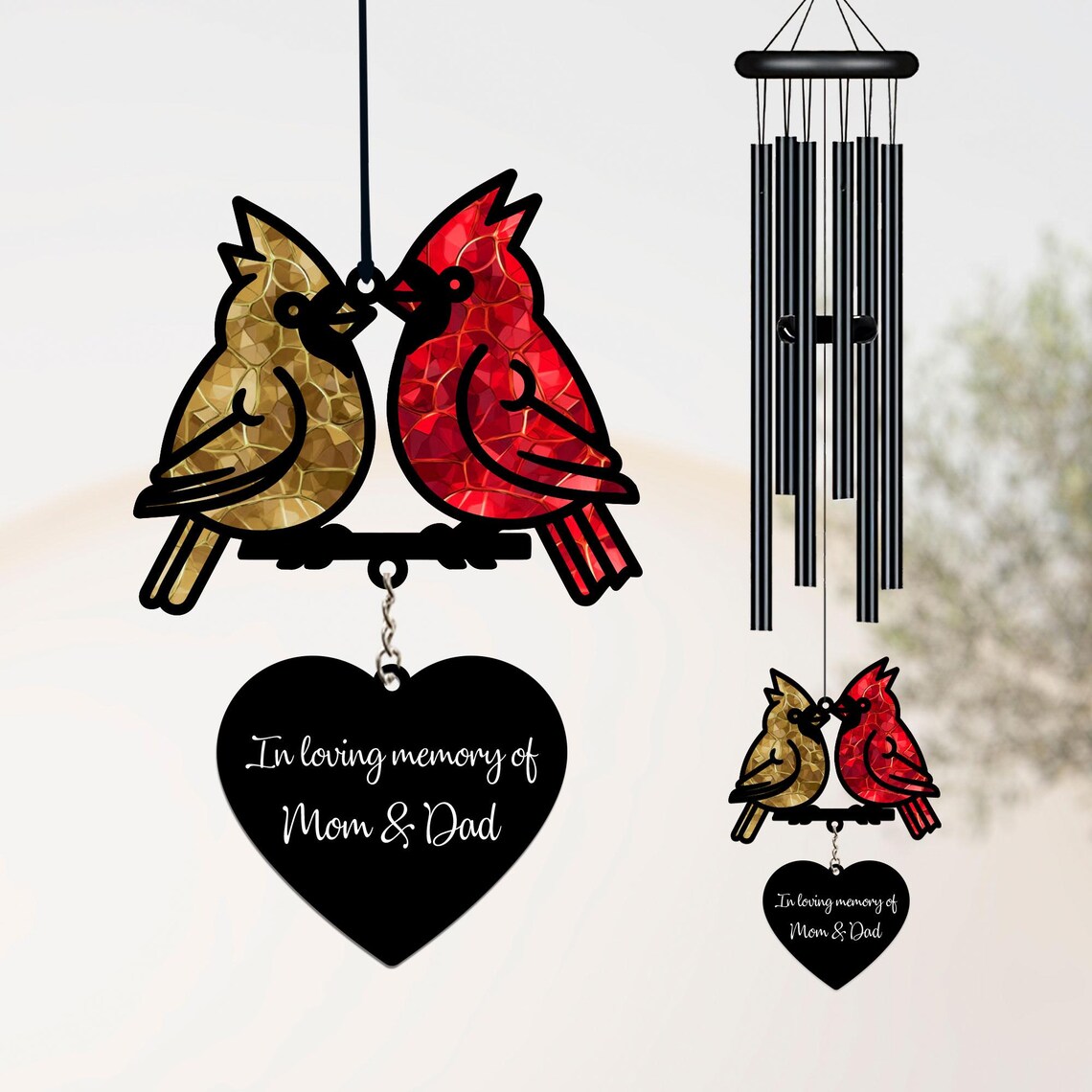 Personalized Memorial Wind Chime, Cardinals Memorial Wind Chime, Loss of Parents Sympathy Gift In Loving Memory, Family Gift, Love Family