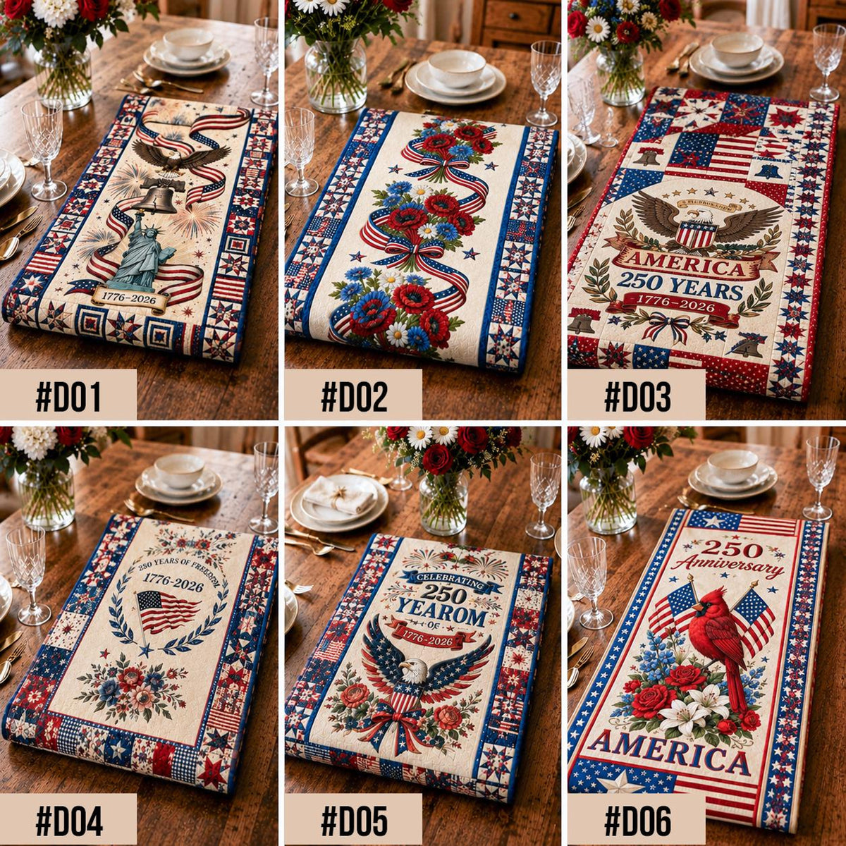 USA 250th Anniversary Table Runner, Patriotic America 1776-2026 Table Decor, Independence Day Dining Table Runner, Americana Home Decoration