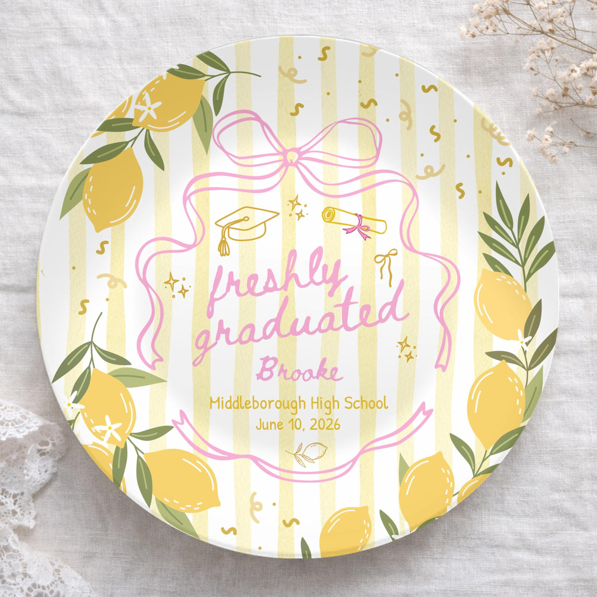Custom Graduation Plate Coquette Freshly Graduated 2026 Table Decor Graduation Party Decoration Class of 2026 Sign Graduation Party Welcome