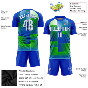 Custom Royal White-Kelly Green Sublimation Soccer Uniform Jersey