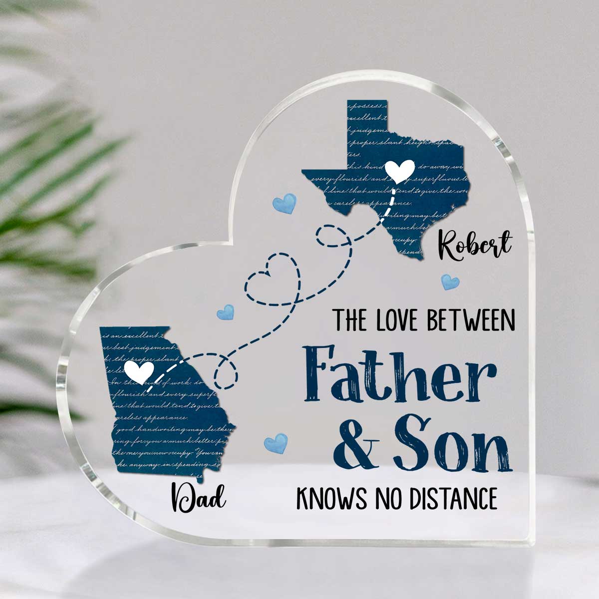 Father Son Knows No Distance Personalized States To States Acrylic Block, Father s Day Long Distance Gifts From Son, Father & Son Moving Away Gift