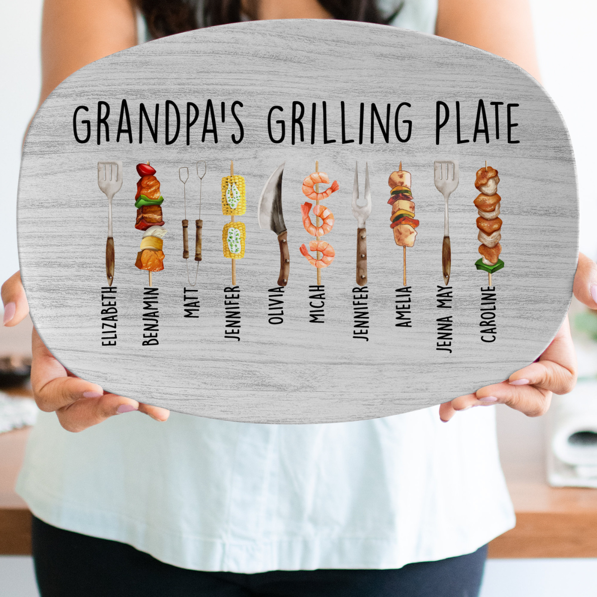Custom Grandpa Grilling Platter, Grandpa Gifts, Fathers Day Gift for Grandpa with Kids Names