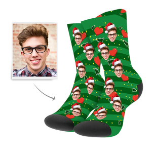 Custom Face Christmas Tree & Heart - Personalized Socks - Christmas Gifts for Women Men
