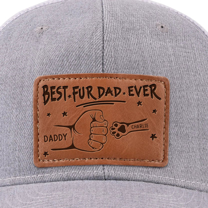 Best Dog Dad Cat Dad Ever - Personalized Leather Label Net Hat - Gift For Father, Gift For Papa, Father's Day Gift