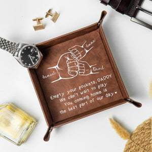 Empty Your Pocket Dad Personalized Valet Tray, Fathers Day Gift for Him, Husband Catchall, Papa Leather Organizer, Daddy Table Key Tray Gift