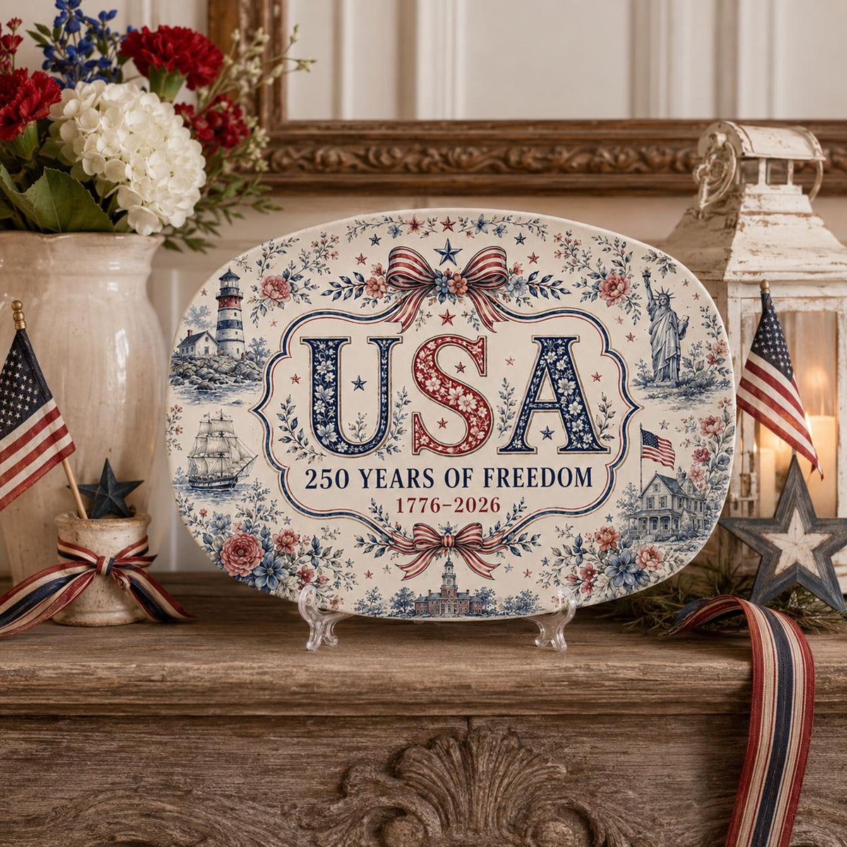 America 250th Anniversary Platter, 1776 2026 Patriotic Decorative Plate, Liberty Bell Freedom, 4th of July Decor, Independence Day Keepsake