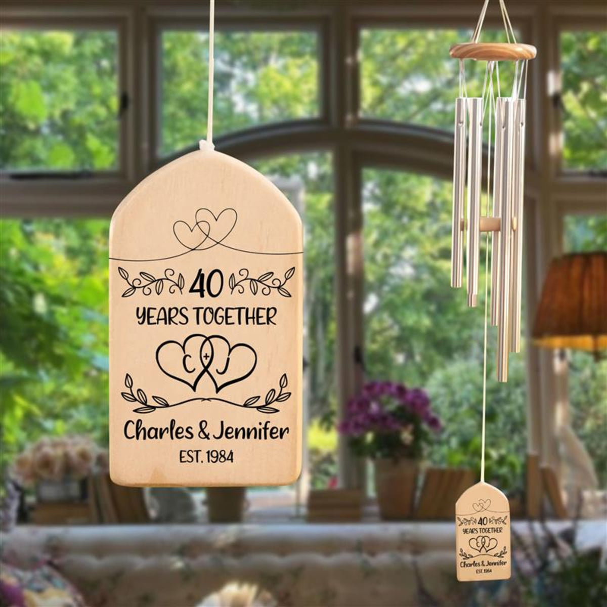 Personalized 40th Anniversary Wind Chime, Couples Anniversary Chime, 40th Anniversary Gift, Wedding Anniversary Gift, Custom Couple Names