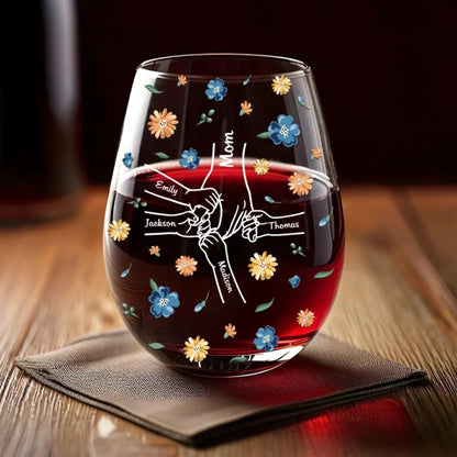 Kid's Hands Held Together By Love - Personalized Wine Glass - Mother's Day, Gift For Mom, Grandma
