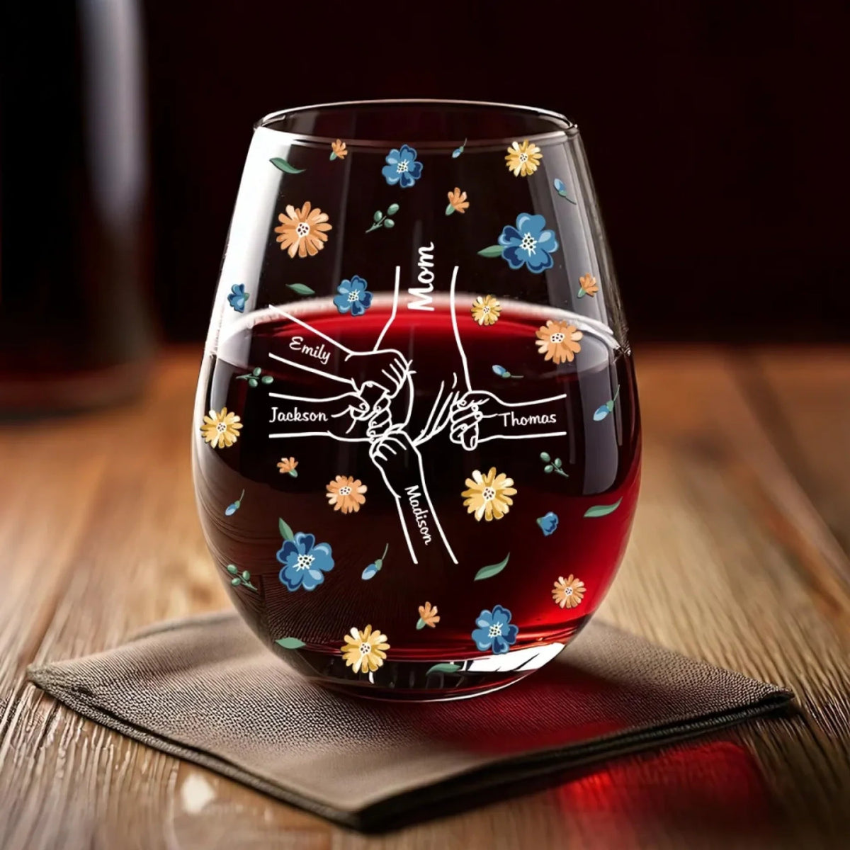 Kid's Hands Held Together By Love - Personalized Wine Glass - Mother's Day, Gift For Mom, Grandma