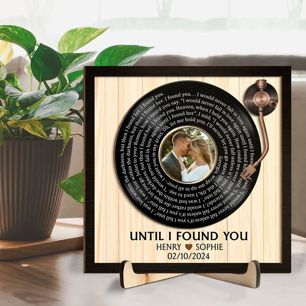 Custom Spiral Song Lyrics And Couple Photo - Personalized Wooden Plaque - Valentine's Day Gift For Couple