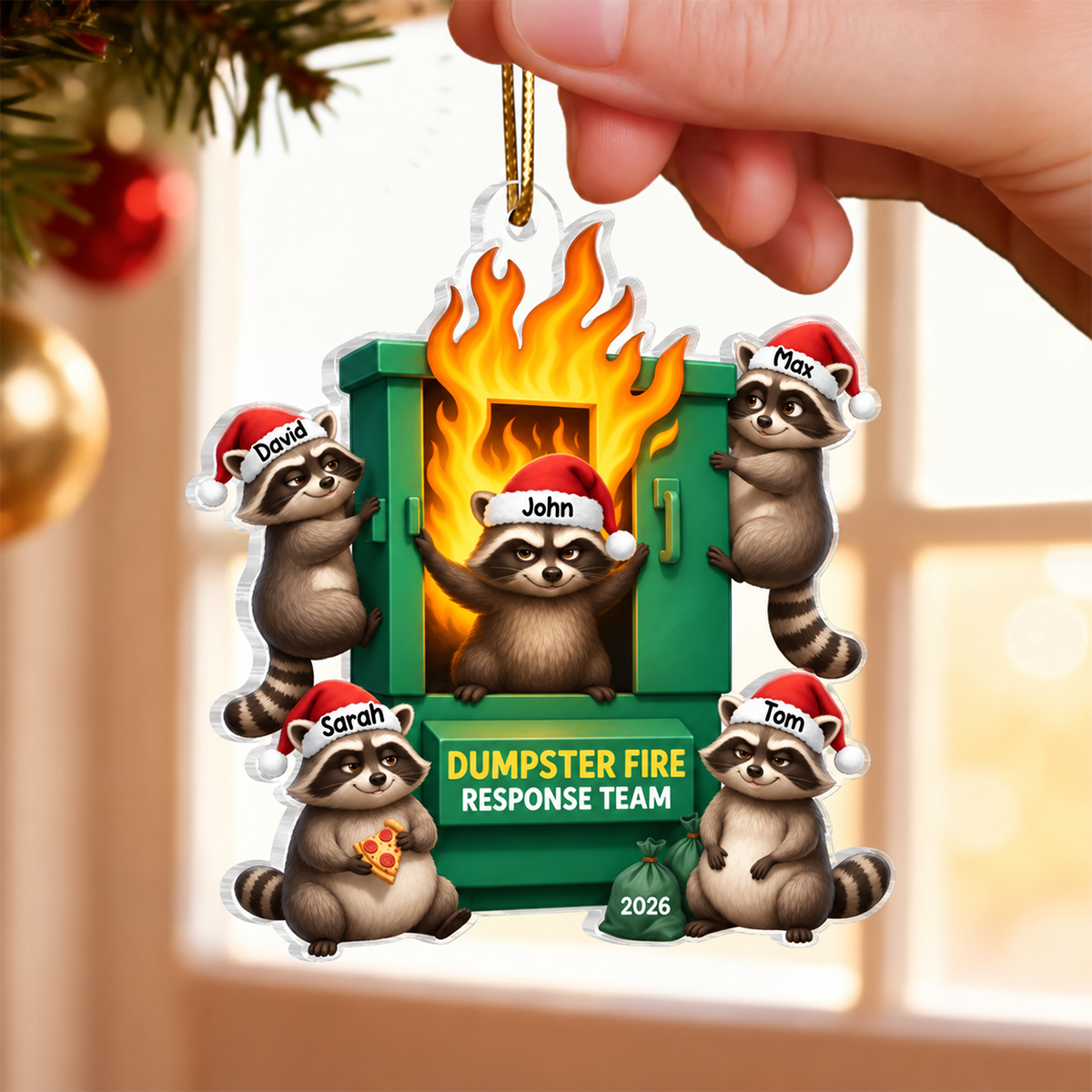 Cunning Raccoon Office Chaos Dumpster Fire Response Team - Personalized Acrylic Ornament