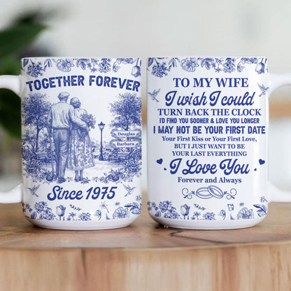 I Wish I Could Turn Back The Clock Toile De Jouy Couples, Personalized Mug, Anniversary Gifts For Her, Him, Wedding Gift For Couple