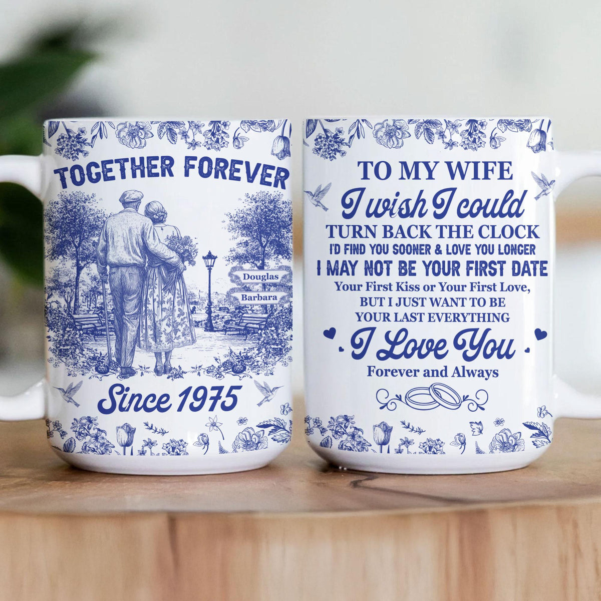I Wish I Could Turn Back The Clock Toile De Jouy Couples, Personalized Mug, Anniversary Gifts For Her, Him, Wedding Gift For Couple