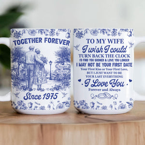 I Wish I Could Turn Back The Clock Toile De Jouy Couples, Personalized Mug, Anniversary Gifts For Her, Him, Wedding Gift For Couple