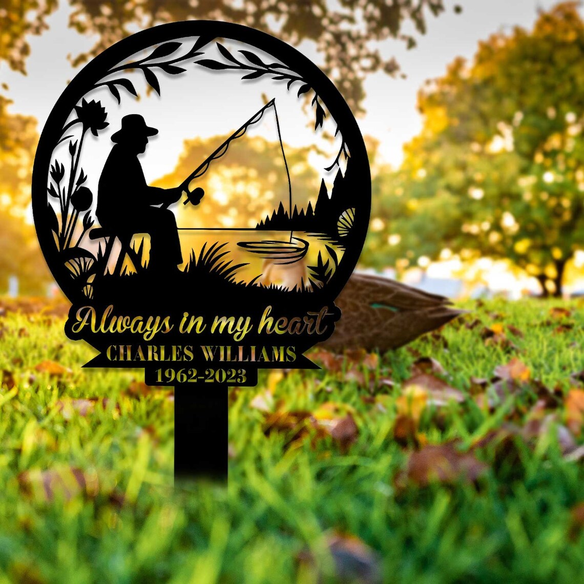 Custom Fishing Memorial Sign, Fisherman Memorial Gift, Grave Marker, Fishing Lover Gift, Sympathy Sign, Remembrance Stake, Dad Loss Gift