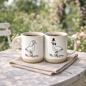 Mr. Silly goose And Mrs. Silly goose Wedding Pottery Mug, Engagement Coffee Mug,Funny Newlywed Gift For Couples,Gift for Him Fiancee Present