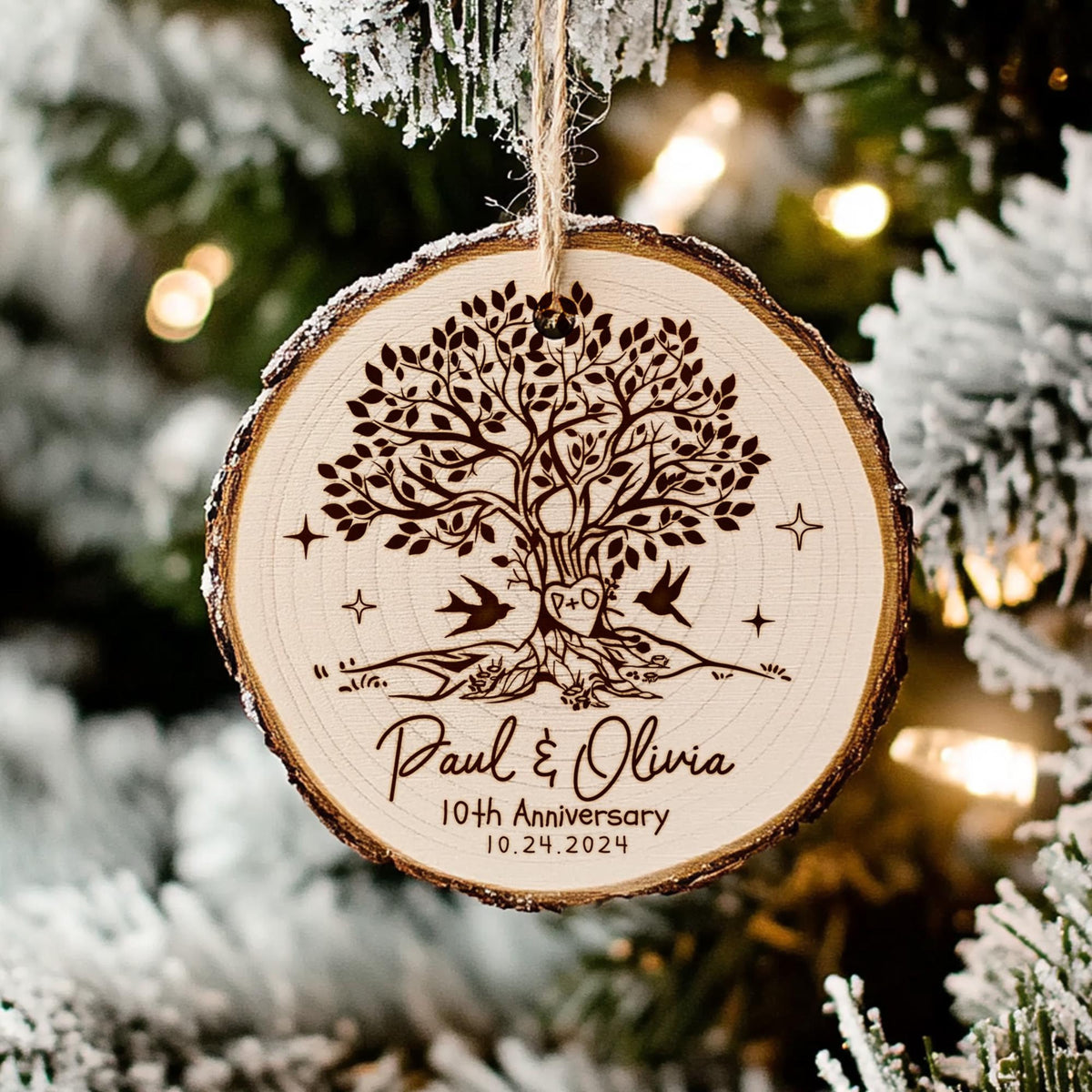 Personalized 10th Anniversary Ornament, 10th Wedding Anniversary Wood Ornament, Gift for Couples, 10 Year Anniversary Gifts for Him or Her