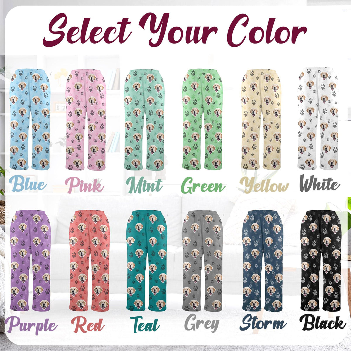 Custom Pet Face Pajama Pants, Personalized Dog Cat Photo Gift for Mom Dad