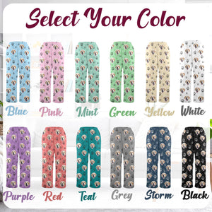 Custom Pet Face Pajama Pants, Personalized Dog Cat Photo Gift for Mom Dad