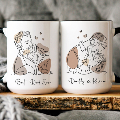 Custom Portrait Mug, Custom Photo Mug for Dad, Papa Photo Mug, Father Line Drawing Mug, Personalized Photo Mug, Dad Line Portrait Mug