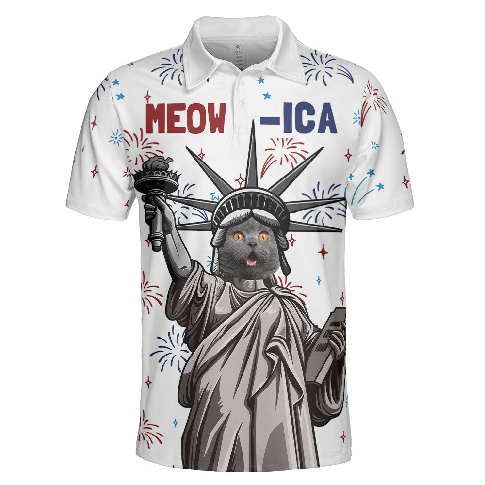 Patriotic Meowica - Personalized Polo Shirt - 4th Of July Gift For Cat Dad, Cat Mom