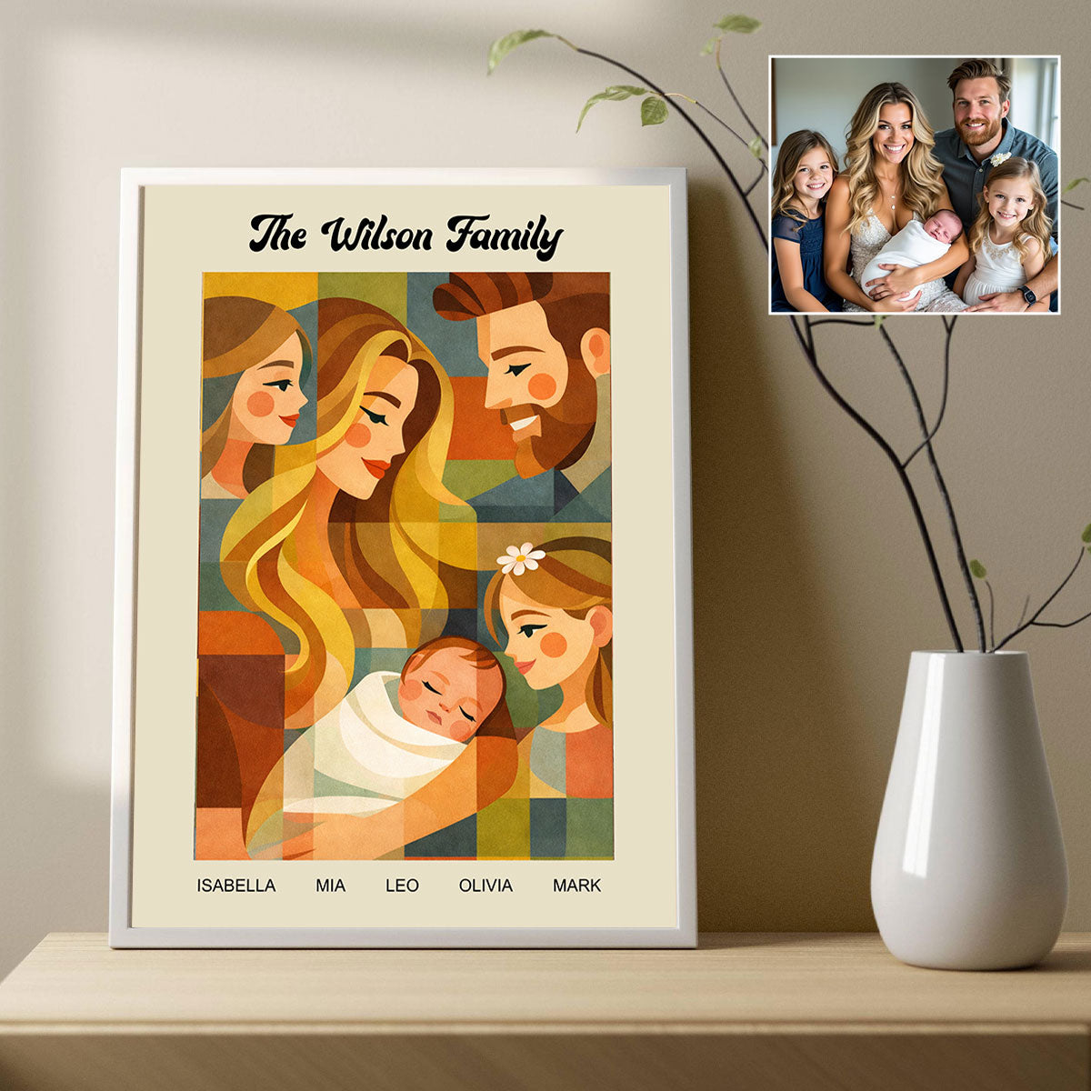 Modern Geometric Family Illustration - Personalized Poster Canvas