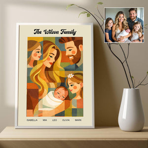 Modern Geometric Family Illustration - Personalized Poster Canvas