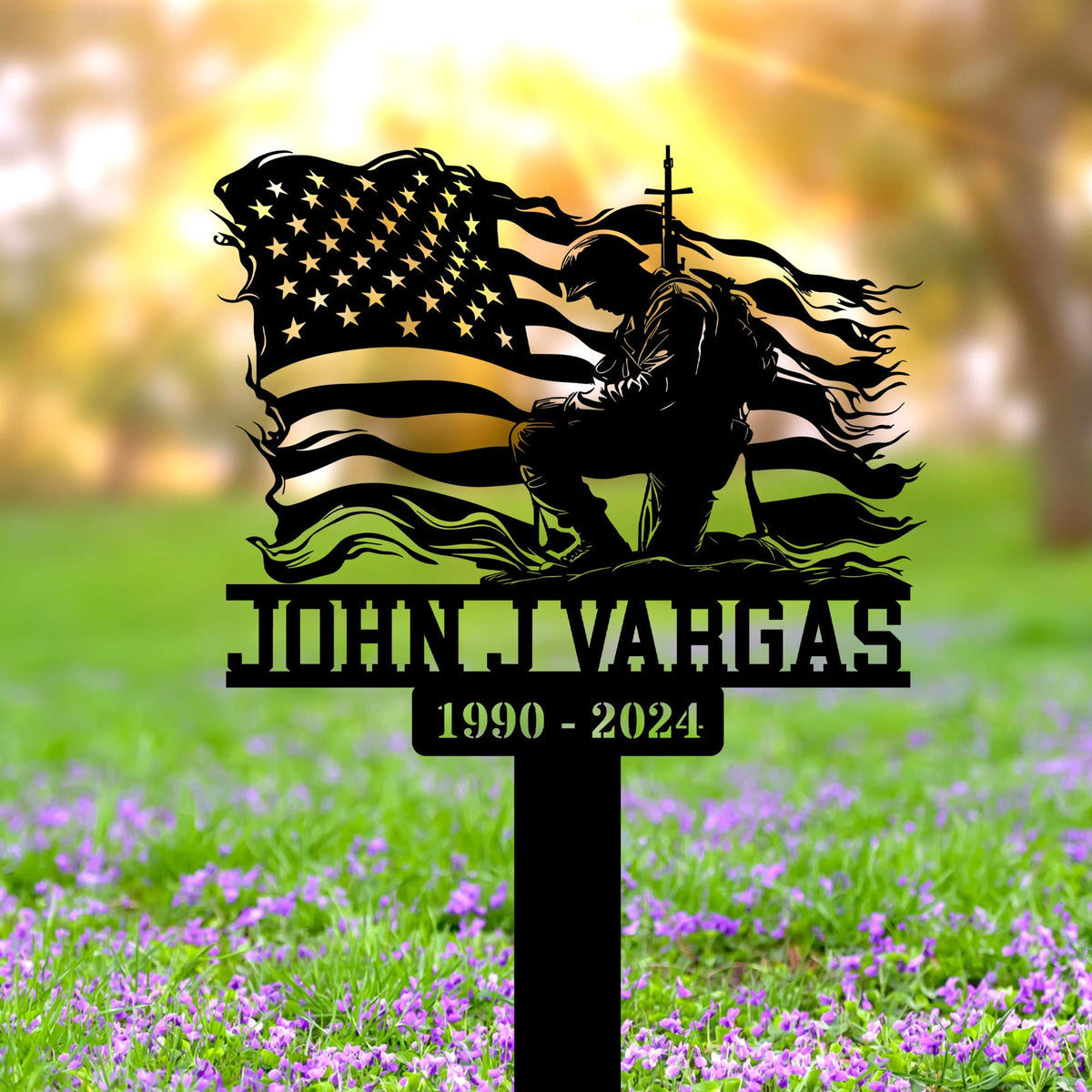 Personalized Soldier Kneeling Memorial Stake, Soldier Loss, Veteran Memorial Stake, Sympathy Gift, Military Funeral Sign, Grave Marker