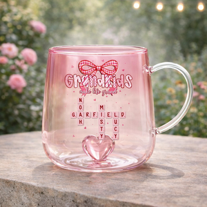 Grandkids Make Life Grand Crossword Puzzle Art - Personalized Gradient Glass Mug - Mother's Day Gift for Mom, Grandma