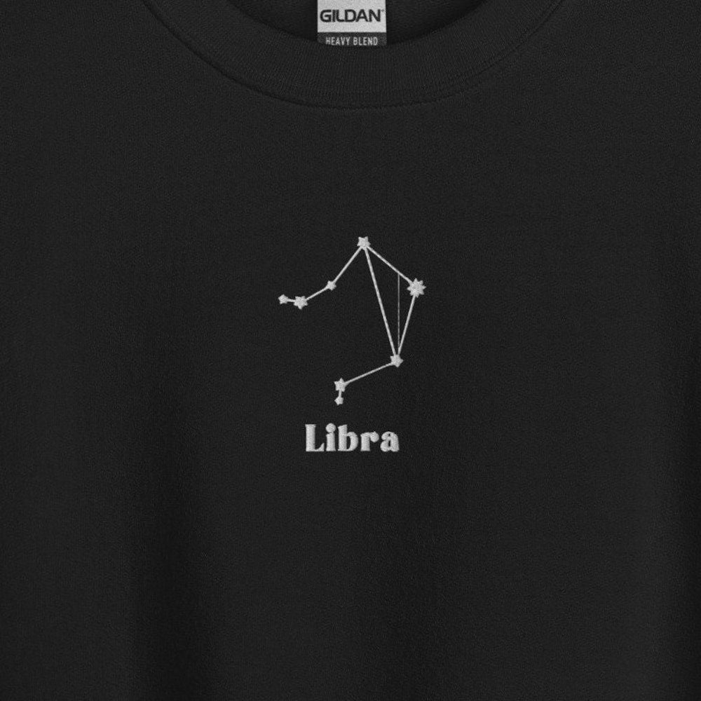Libra Embroidered Sweatshirt, Embroidered Libra Crewneck Sweater, Embroidered Zodiac Shirt, Libra Shirt, Constellation Shirt