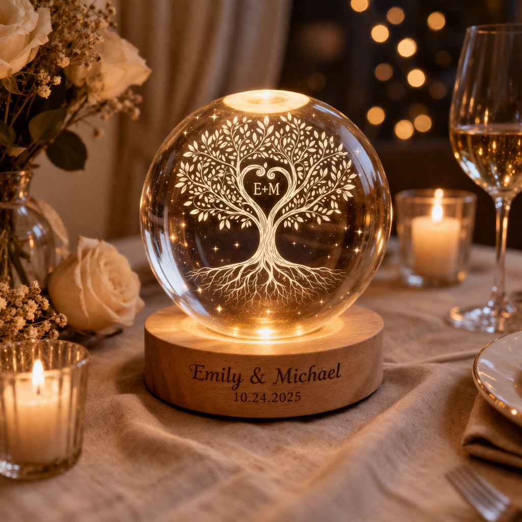 Personalized Anniversary & Wedding Gift, Our Special Day Tree of Life Crystal Ball LED Night Light, 50th Anniversary, Gift for Grandparent