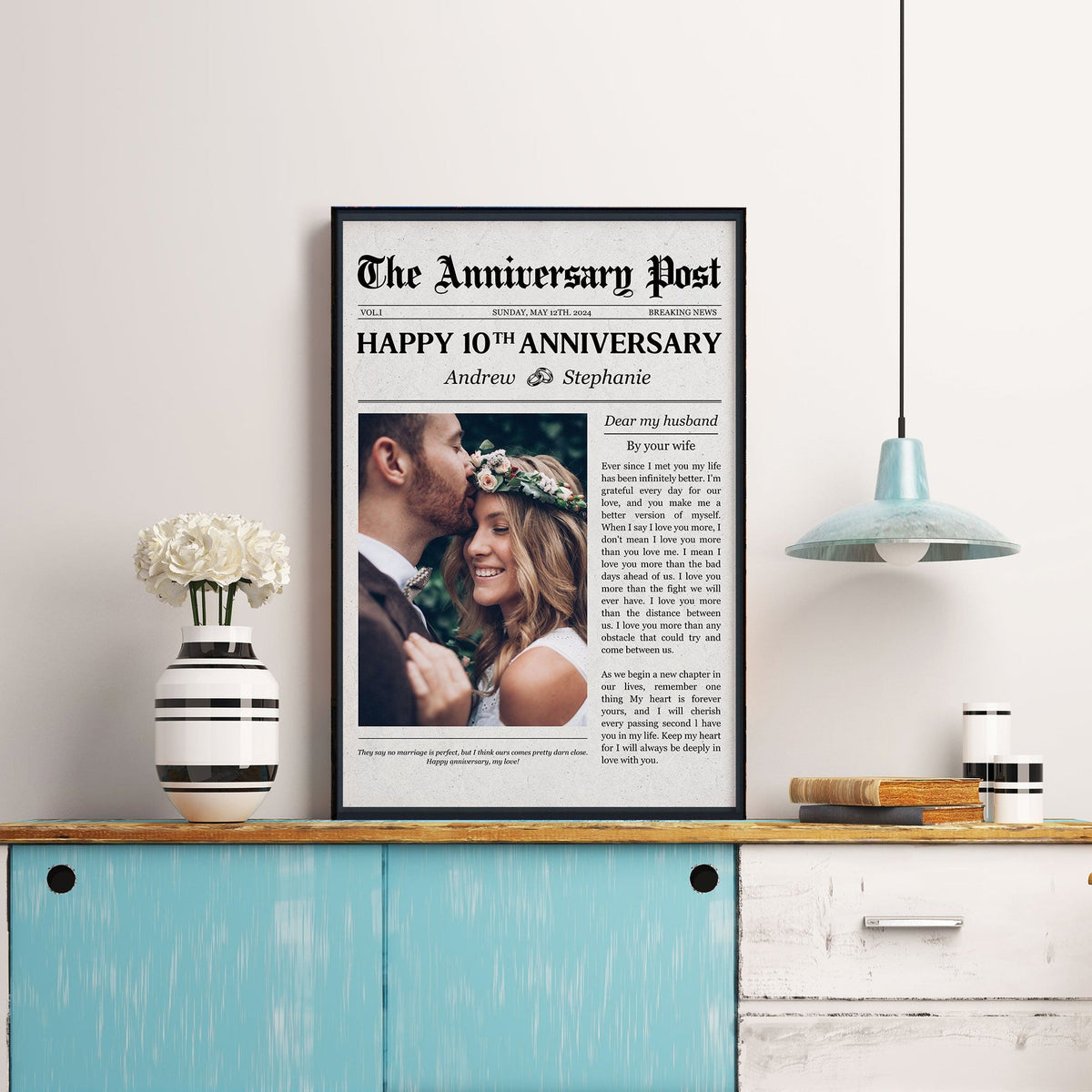 The Wedding Times Happy Anniversary - Personalized Canvas - Gift For Couple, Anniversary, Valentine's Day Gift