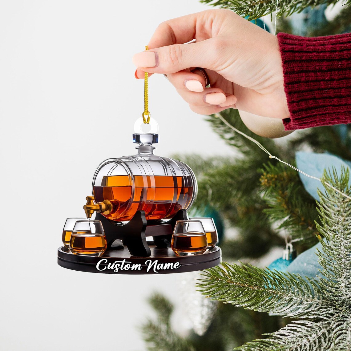 Whiskey Barrel Ornament, Personalized Acrylic Ornament:, Custom Bourbon Scotch Gift