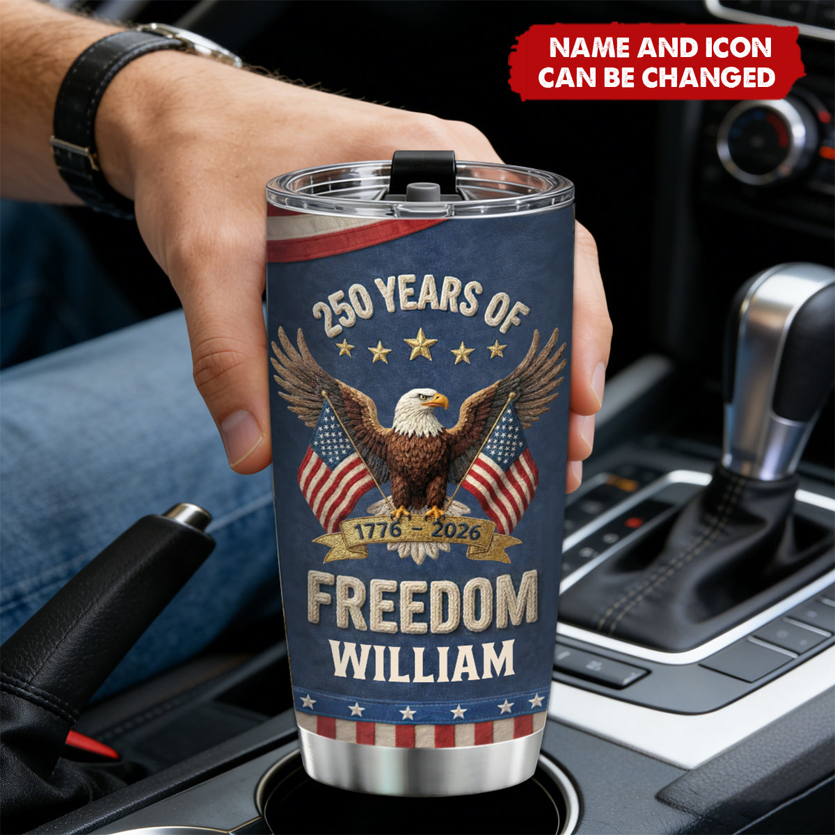 250Th Anniversary USA Patriotic Faux Pattern - Personalized Tumbler Cup - Patriotic Gift, 4th of July Gift