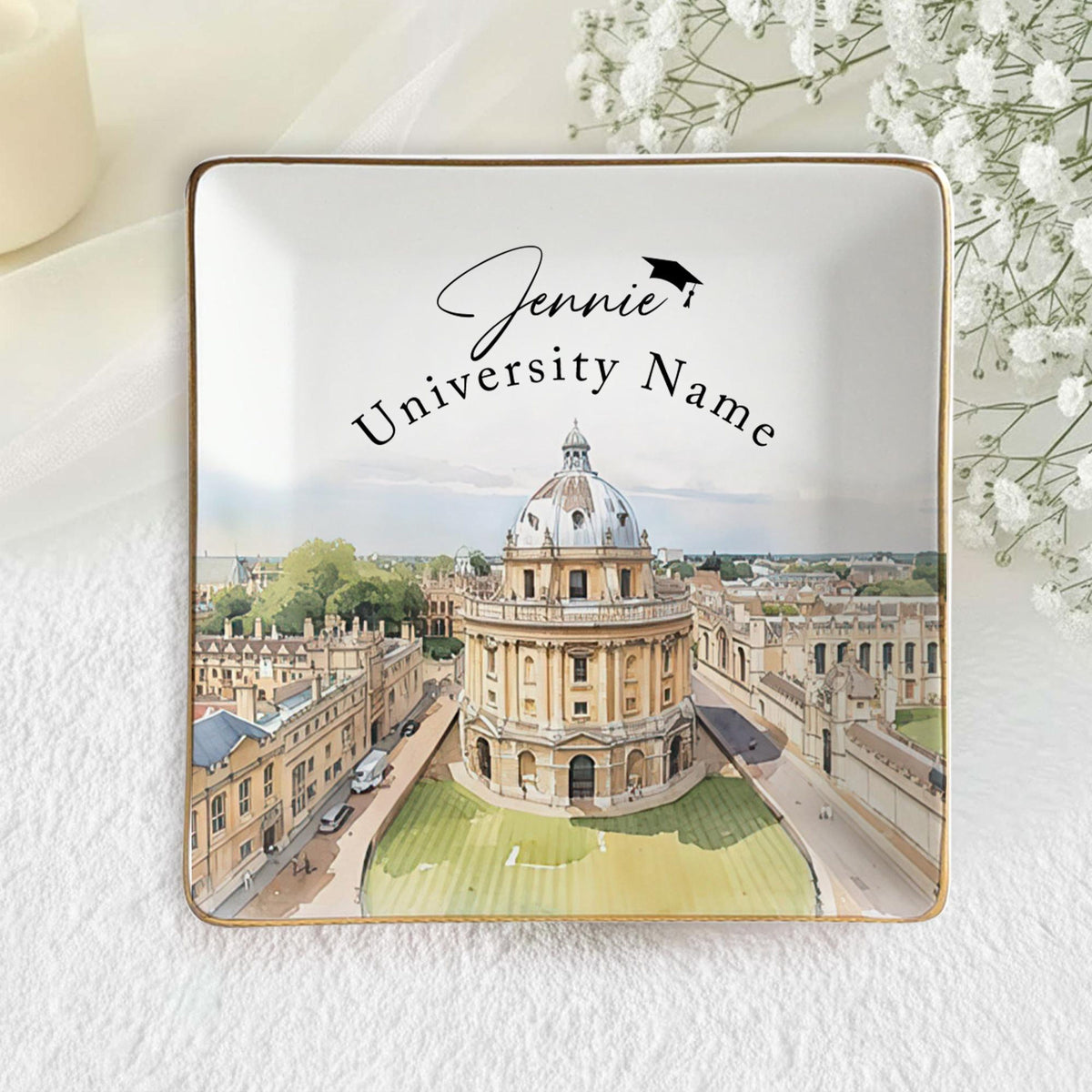 Custom University Campus Jewelry Dish, Personalized College Graduation Gift, School Logo Ring Dish, Graduate Keepsake,Grad Gift for Daughter