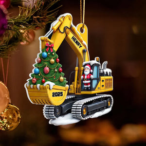 Personalized Xmas Excavator Construction Backhoe 3D Effect Ornament, Xmas Gift For Kids