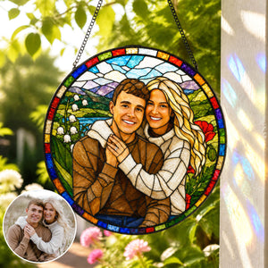 Custom Photo Suncatcher, Personalized Stained Glass Window Hanging, Couple Portrait Gift, Photo to Glass Art, Unique Picture Keepsake