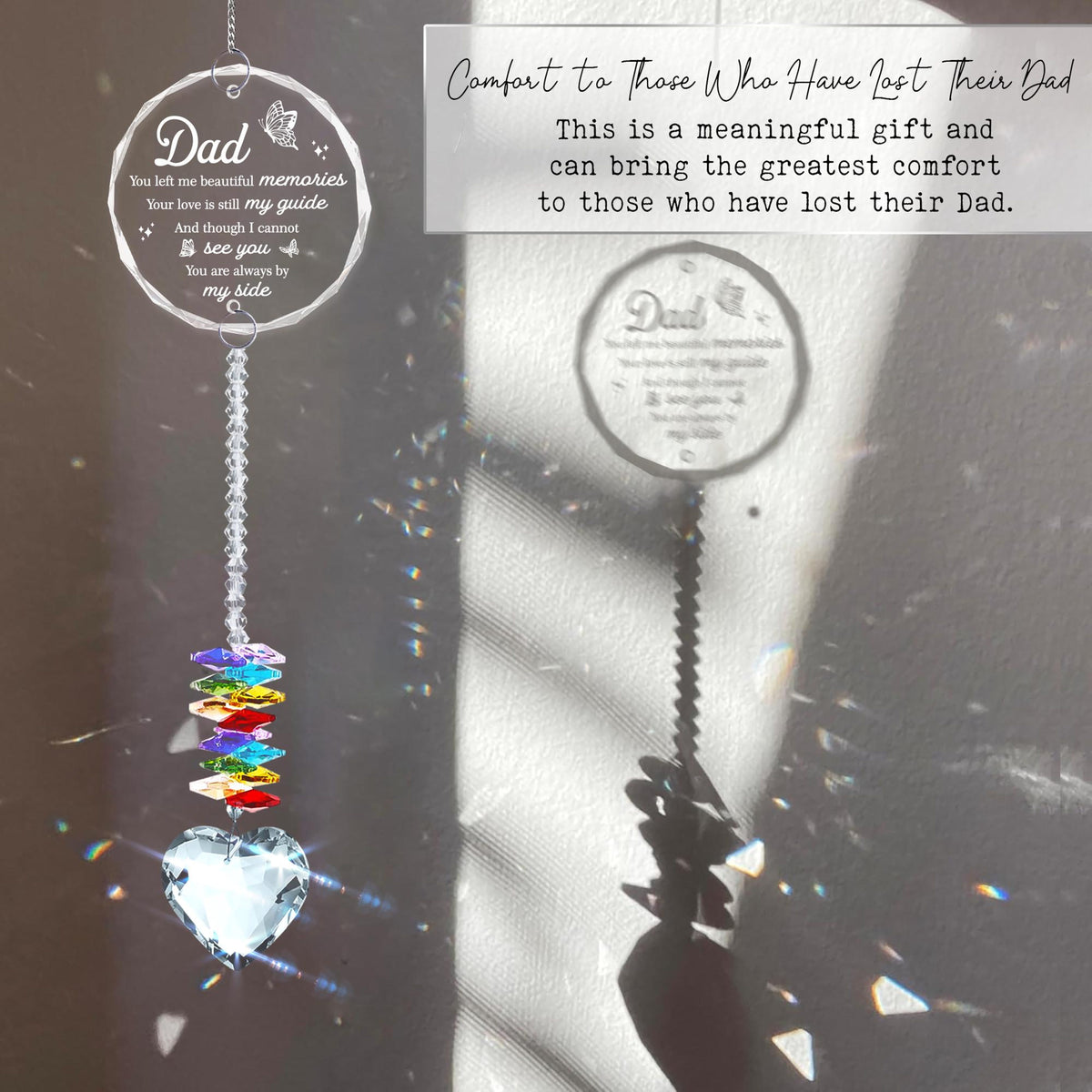 Crystal Suncatcher Sympathy Loss of Dad Gift, Memorial Rainbow Suncatcher, Memorial Keepsake, Remembrance Consolation Grief Loss of Father