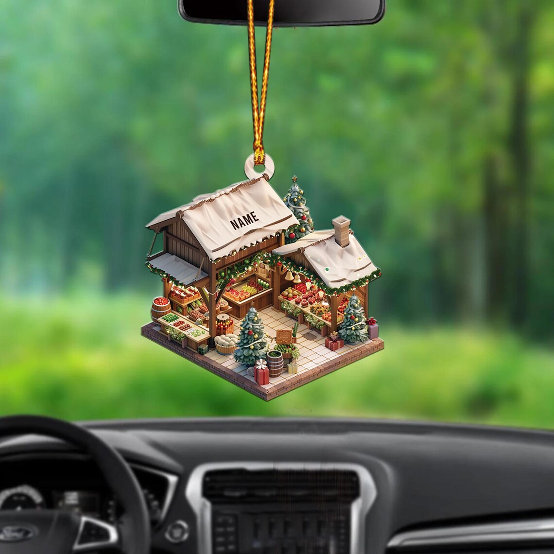 Personalized Market Stand 2D Flat Christmas Ornament, Market Stand Car Ornament, Market Stand Holiday Gift, Housewarming Gifts