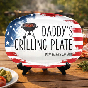 American Dad's grilling Plate Ever - Personalized Platter - 4th Of July Gift, Patriotic Gift For Family, Gift For Grilling Dad