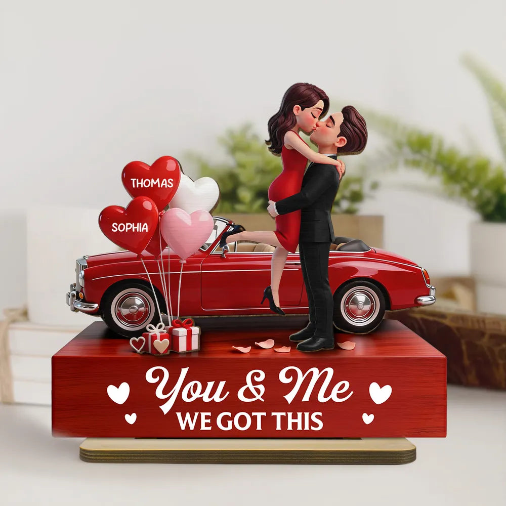 Valentine Car Romantic Couple Hugging Kissing - Personalized Wooden Plaque With Flat Base - Valentine's Day Gift For Couple
