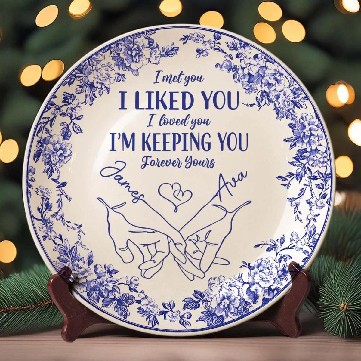 I'm Keeping You Forever Chinoiserie Toile De Jouy Style Couple - Personalized Ceramic Plate - Gift For Husband Wife, Anniversary, Custom Plate